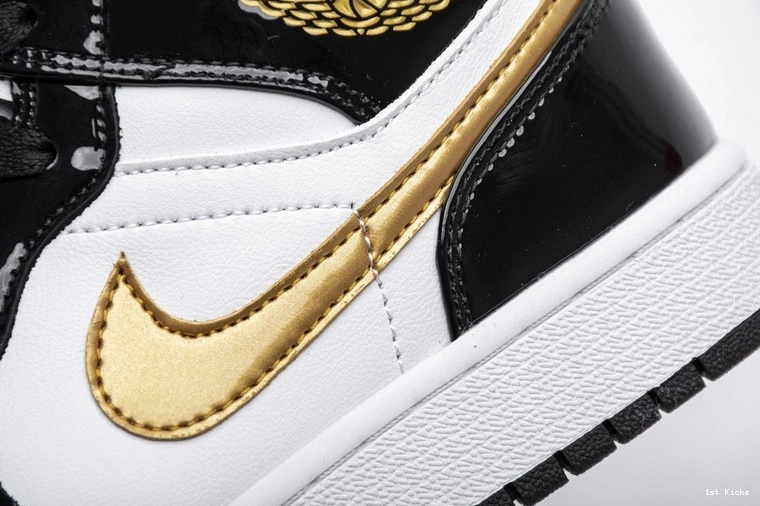 1 Black Gold  Mid Jordan Patent  White 852542-007 0410